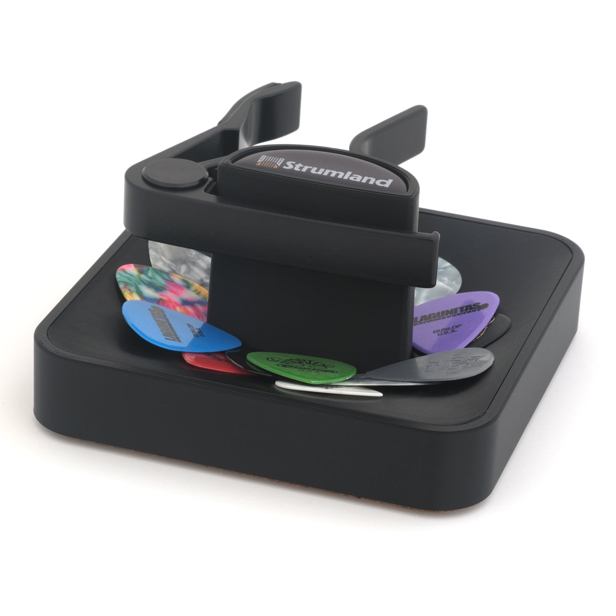 Strumland Guitar Pick Tray with Capo Holder and Clip-on Tuner Neck