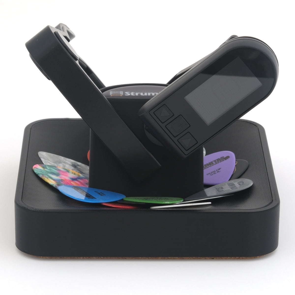 Strumland Guitar Pick Tray with Capo Holder and Clip-on Tuner Neck